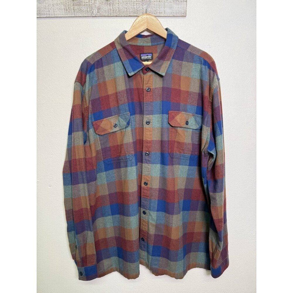 Patagonia Men Organic Cotton Plaid Fjord Midweight Button Down Flannel Shirt 2XL